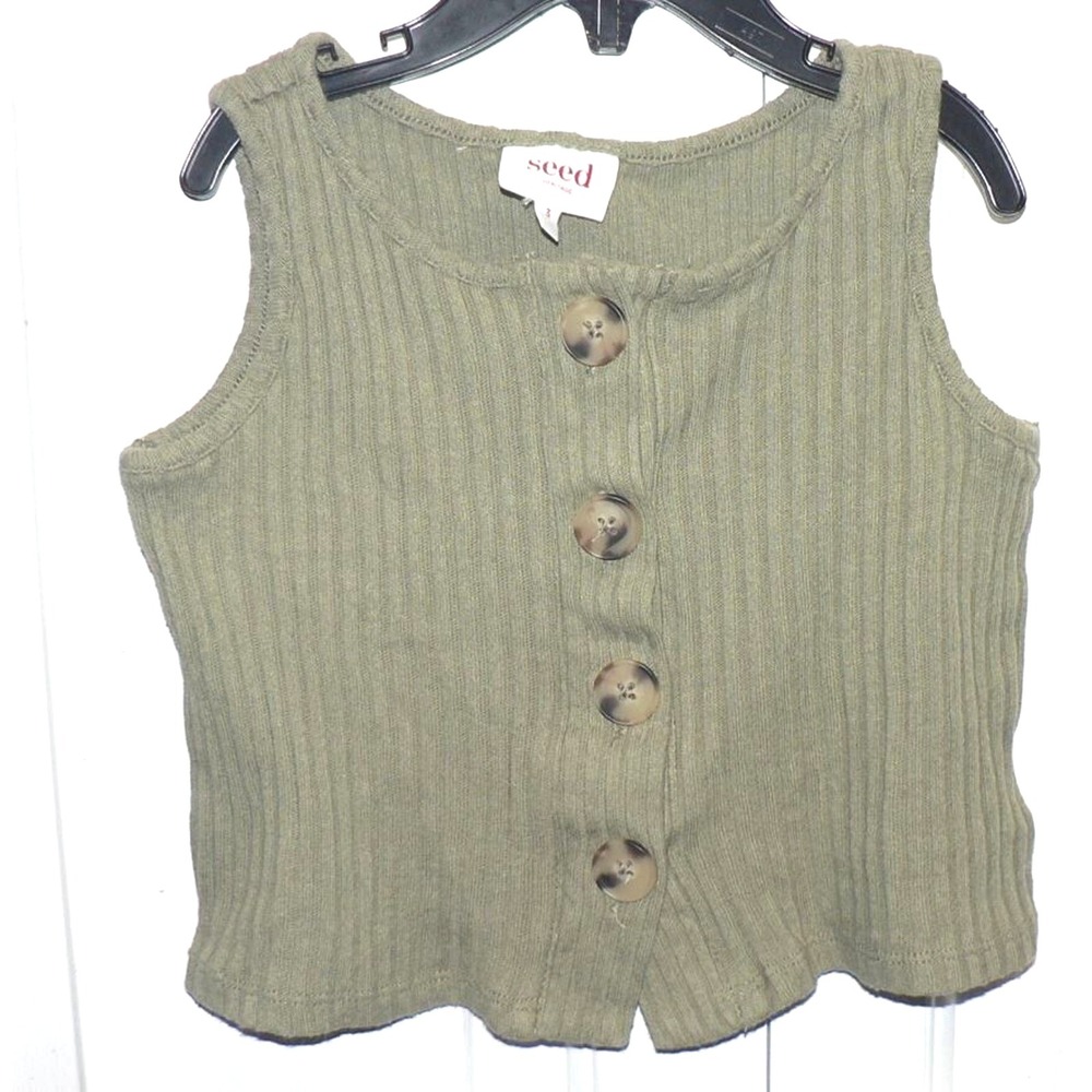 Seed Girls Ribbed Button Down Sleeveless Tank Top in Green Size 3